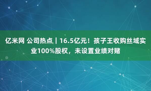 亿米网 公司热点｜16.5亿元！孩子王收购丝域实业100%股权，未设置业绩对赌